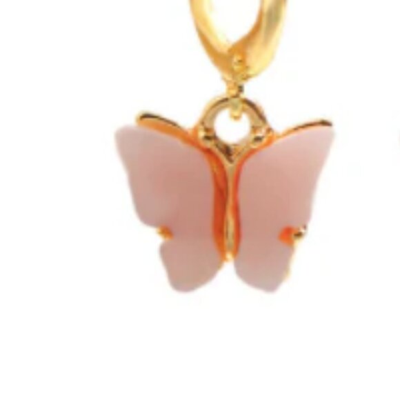 NWT Resin Inlay Light Pink Butterfly Hoop Earrings - Picture 2 of 5